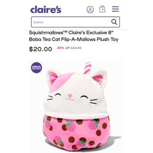 Squishmallows 8" Boba Tea Cat Flip-A-Mallows Plush Toy